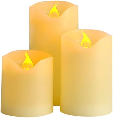 Candle Light,Set of 3 Flameless Ivory Unscented Flickering Battery Operated Electric Dripless Real Wax Pillars