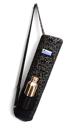 Popular Handicrafts Indian Exercise Yoga Mat Carry Bag Tote Carrier Full Zip with Shoulder Strap Bag Hippie Block Print Yoga Mat Bag Black Gold