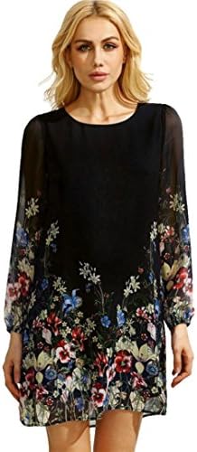 Women Dress, Familizo Ladies Round Neck Long Sleeve Floral Print Chiffon Dress