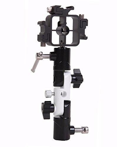 EXMAX Full aluminum Pro Flash Hot Cold Shoe with Triple (3) flash mount head Umbrella Holder adapter mount with Swivel/Tilt Bracket 3 section U shape Studio Light Stand for Nikon and Canon Speedlight