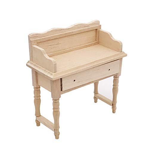 Beige Wooden Desk Table for 1:12 Mini Dollhouse Furniture Decor - Gbell Mini Dollhouse Desk Bedroom Study Room Decor Model Miniatures Accessory Pretend Toys Gifts for Little Girls Gifts (Beige)