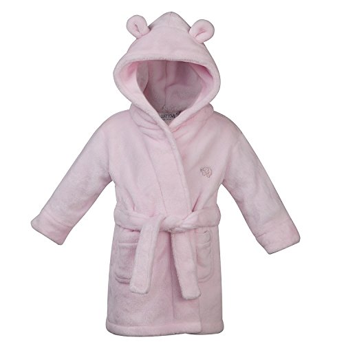 STYLE MIXX Baby Boys Hooded Supersoft Fleece Bath Robe With Ears Girls Heart Dressing Gown (18-24 MONTHS, PINK 18C203)