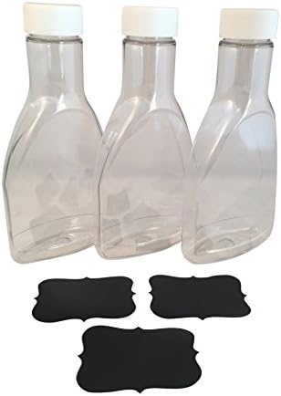 Plastic 8 oz Salad Dressing Bottles for Marinades and Sauces, Includes Chalkboard Labels (3 Bottle Pack)
