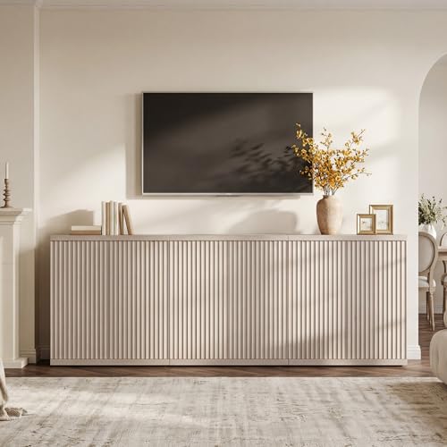 SICOTAS - Buffet Cabinet with Storage Sideboard, Modern Credenza with Doors and Shelves, Fluted Media Console Mid-Century Coffee Table, for Living Room, Kitchen, Dining Room