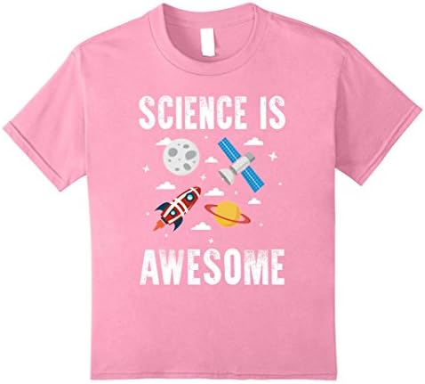 Kids Science is Awesome T-Shirt Moon Rocket Young Scientists 10 Pink