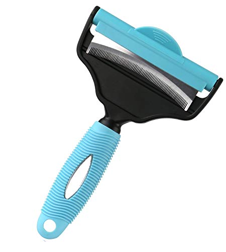 DeShedding Brush, 2 in 1 Comb Pet Dog Cat Rabbit Grooming Deshedding Brush Rake U-Shaped Brushes for All Short Long Hair and Fur Types