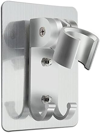 Adjustable Shower Head Holder Wall Mount Bracket with 2 Hanger Hooks, Aluminum Alloy,Super Heavy Duty, Strong Adhesive for Bathroom
