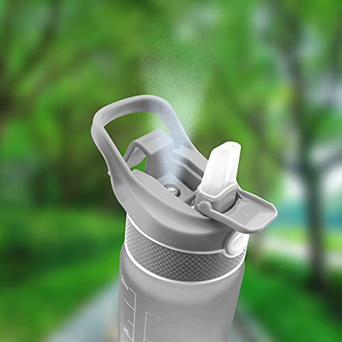 CC-100 Sports water bottle, dual-use with straw and spray tube, quenches thirst, quickly cools down, fitness, travel, running... (Grey), 11.4*2.7in