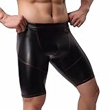 FEESHOW Men's Sports Fitness Shorts Pants Faux Leather Boxer Briefs Underwear
