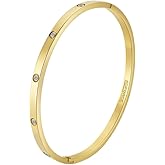 Edforce Stainless Steel 4mm Width Thin Love CZ Bangle Bracelet for Women