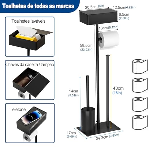 Porta Papel Higienico,Suporte Papel Higienico, Suporte para Papel Higiênico, Papeleira de Chão C/porta Objeto, Porta-papel Higiênico Multifuncional 4 Em 1, Conjunto de Armazenamento