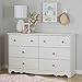 South Shore Lily Rose 6-Drawer Double Dresser, White Wash with Flower-Shaped Ceramic Handles