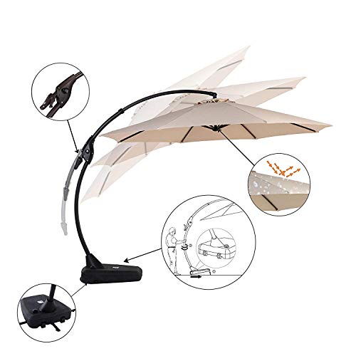 Grand patio Deluxe Napoli 12FT Curvy Aluminum Offset Umbrella, Patio Cantilever Umbrella with Base, Champagne Grand patio Deluxe Napoli 12FT Curvy Aluminum Offset Umbrella, Patio Cantilever Umbrella with Base, Champagne