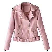 SOMESHINE Coats, Jackets & Sweatshirts Womens Faux Leather Zipper Closure Moto Biker Jacket with Pockets,Slim Tailoring PU Cropped Short Jacket Coat(01-Pink,Medium)