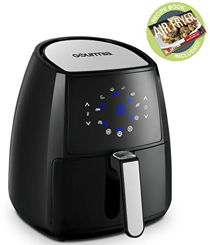 Click Here to See More Images Gourmia GAF570 Digital Electric Air Fryer -8 Presets -Timer & Temperature Control -3 Preheat Settings -Removable Basket -No Oil, Fat-Free Healthy Frying -4.5 Qt Capacity -1500W - Black - Free Cookbook
