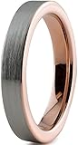 Tungsten Wedding Band Ring 4mm for Men Women Comfort Fit 18K Rose Gold Plated Pipe Cut Flat Brushed Polished Lifetime Guarantee