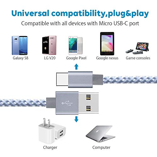 image for Daiendi USB Type C Cable 5Pack 2x3FT 2x6FT 10FT,Nylon Braided Type C C