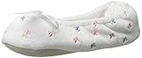 ISOTONER Women's Embroidered Terry Ballerina Slipper, White, Large