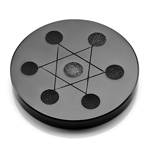 QGEM 7 Chakra Star Group Rock Healing Energy Gemstone Crystal Wand Qixing Array on Obsidian Stand with Round Gemstone Disc, for Chakra Healing, Devination, Home Decor