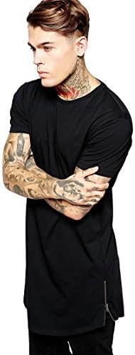 Long T Shirt Mens Hip Hop Black or White t-Shirt Longline Extra Long tee with Side Zippers Long Length Streetwear