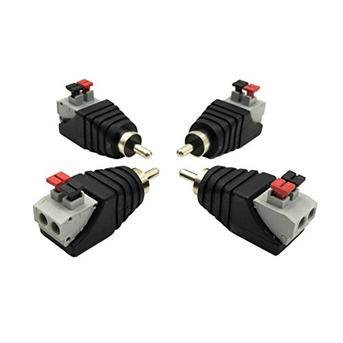 Poyiccot Speaker Phono RCA Male to AV 2 Screw Terminal Female Video Audio Spring Press Type Balun for CCTV(4-Pack) (RCA Male)