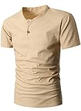 MIEDEON Men Linen and Cotton V neck Short Sleeve Casual Henley T-Shirt