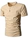 MIEDEON Men Linen and Cotton V Neck Short Sleeve Casual Henley T-Shirt