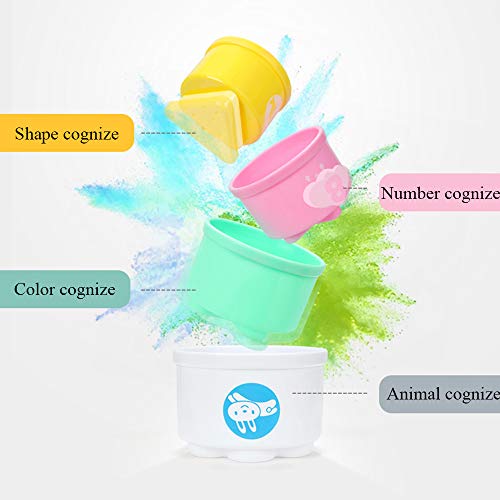 Alagoo Stacking Cups Baby Building Set, Nesting Cups Embossed Animal, Numbers, Colors Stacking and Sorting Nesting Toys for Kids Bathtub, Beach, Water Toy(11 Pcs)