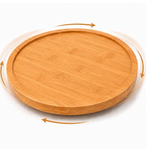 Bandeja de Bambu Redonda Giratória 360° Multiuso 26Cm para Servir Petiscos, Queijos e Frios