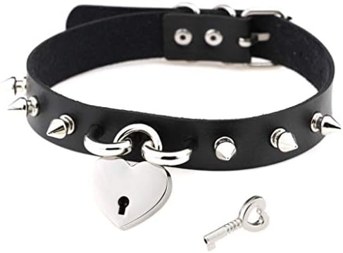 P Rize レザーチョーカー メンズ レディース チョーカー トゲトゲ スタッズ ハート 南京錠 鍵 キー セット パンク V系 ヴィジュアル系 ネックレス ブラック