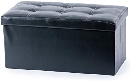 Guidecraft Storage Bench - Black Ottoman Chest with Removable Top Cushion, Kids Seat and Foot Rest Stool Toy Box, Children's Furniture