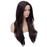 Tsnomore 24 Inches Loose Curly Wavy Dark Brown Yaki Middle Part Women Wig