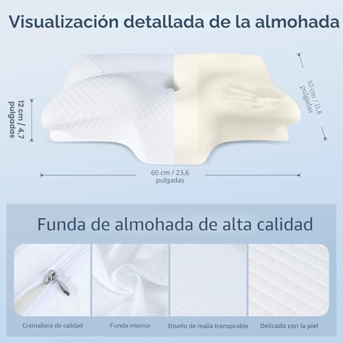 HOMCA Cervical Memory Foam Pillow, Orthopedic Neck Support Pillow, Ergonomic Pillows for Side and Back Sleepers