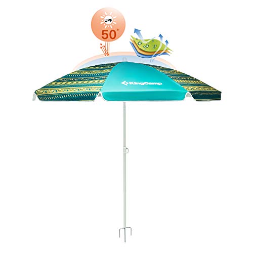 KingCamp 6FT Outdoor Beach Umbrella with Stable Sand Anchor, UPF50+ Sunshade, Silver Coating, Adjustable Sturdy Tilt Pole, Perfect for Beach, Camping, Fishing, Sports, Gardens, Patio
