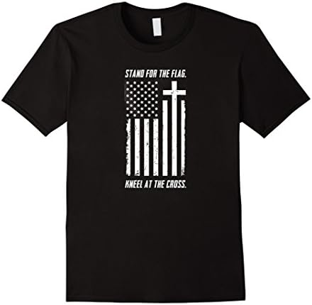 Mens Stand for the flag Kneel at the cross T Shirt Medium Black