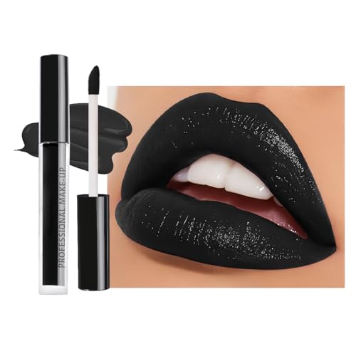 Liquid Lipstick Lip Gloss, Black Long Lasting Matte Liquid Lipstick, Highly Pigmented Waterproof Black Lipgloss for Halloween Cosplay, Vegan and Cruelty-Free