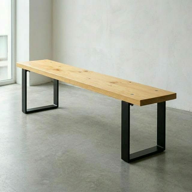 CASA FERRO Elegante Banca Exterior Resistente de Madera Maciza y Metal. Pie de Cama King Size, Comedor, Terraza, Jardín. Estilo Moderno Minimalista. (Pino Natural XG 2.00 m)