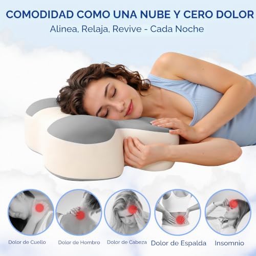 Almofada cervical ajustável e pescoço para alívio da dor (cinzento e branco)