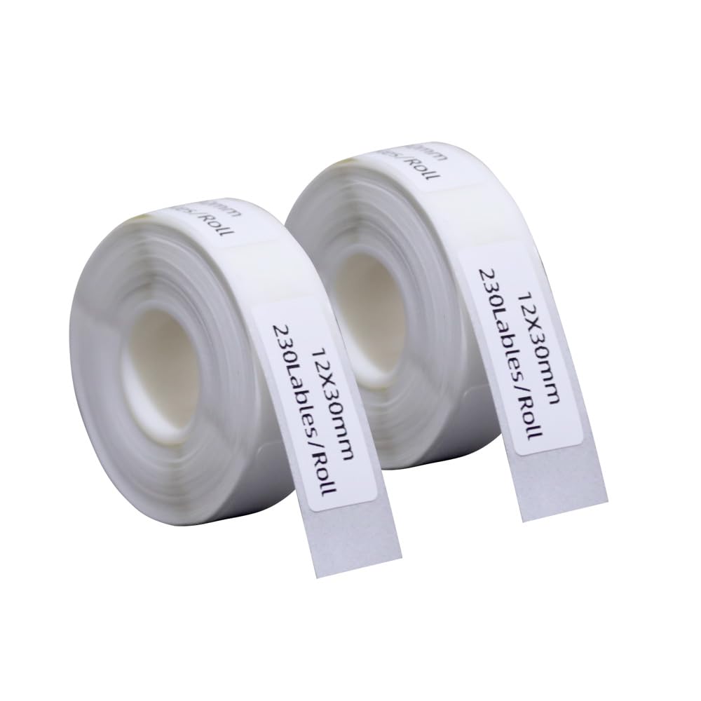 DINGYI 2 Rolls Thermal Paper Compatible with D35 Lables White Sticky Waterproof Label Maker Tapes 12x30mm 230 Labels Thermal Printer Paper for Office Supplies School Home (2)
