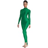 OVIGILY Adult High Neck Long Sleeve Dance Unitard for Women Bodysuits Full Body Leotard Spandex Catsuit