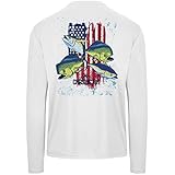 Chasing Fin American Flag Tuna and Mahi Offshore Peformance Fishing Shirt UPF 50+ (White, 3XL)