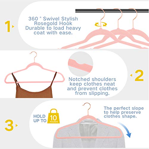 Premium Velvet Hangers Blush Pink Rose Gold Swivel Hooks Non Slip