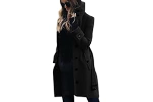 chouyatou Women's Single Breasted Stand Collar Wool Coat Business Casual Midi Long Winter Pea Coat