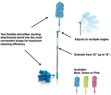3PC Microfiber Dusting Kit w/telescoping multi-angle aluminum pole - reaches up to 78" micro fiber dusters are washable - 3 colors (Blue)