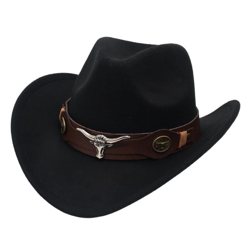 Photo 1 of ***MISSING HAT BELT BUCKLE, HAT BENT OUT OF SHAPE, SELLING FOR PARTS, FINAL SALE*** SIZE 57 Western Cowboy Hat For Women Men Shapeable Wide Brim Cowboy & Cowgirl Hat Hat With Felt Wide Brim Belt Buckle Costume Party Black***MISSING HAT BELT BUCKLE, HAT BE