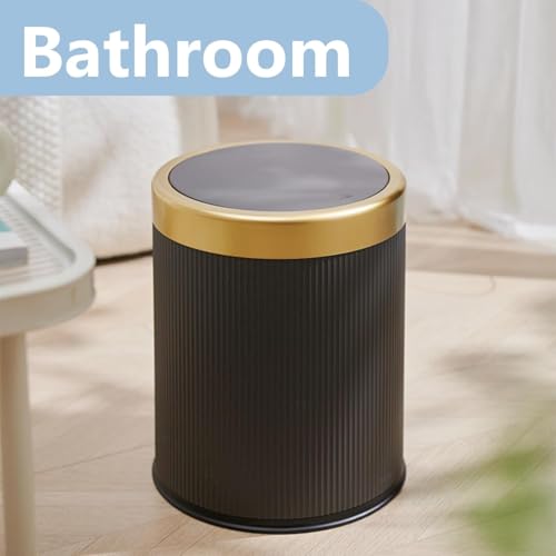 ORCHID M® 10L Trash Can,Plastic Garbage Can with Push Button,Kitchen Trash Can with Lid, Large Capacity Waste Basket for Kitchen, Home, Living Room, Toilet, Office (Black)