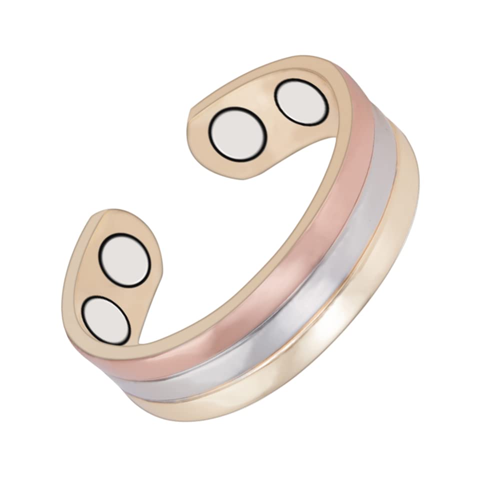 Trendy Tri Tone Magnetic Copper Rings for Women, Copper Jewelry, with 4 Magnets, Women's Day Gift