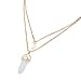 Genuiskids Jewelry Gemstone Rock Natural Crystal Quartz Healing Point Chakra Stone Gold-Plated Choker Pendant Necklace (White)