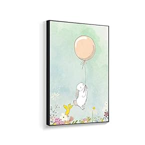 Framed Canvas Wall Art for Living Room, Bedroom Cartoon Bunny Canvas Prints for Home Decoration Ready to Hanging - 16x24 inches