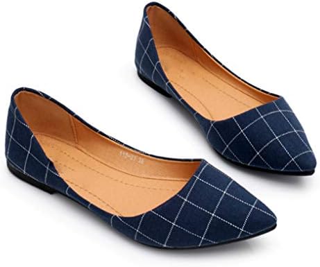 Women Flats Pointed Toe Slip on Plaid Comfort Ballets Flats Non Slip on Office Dress Shoes